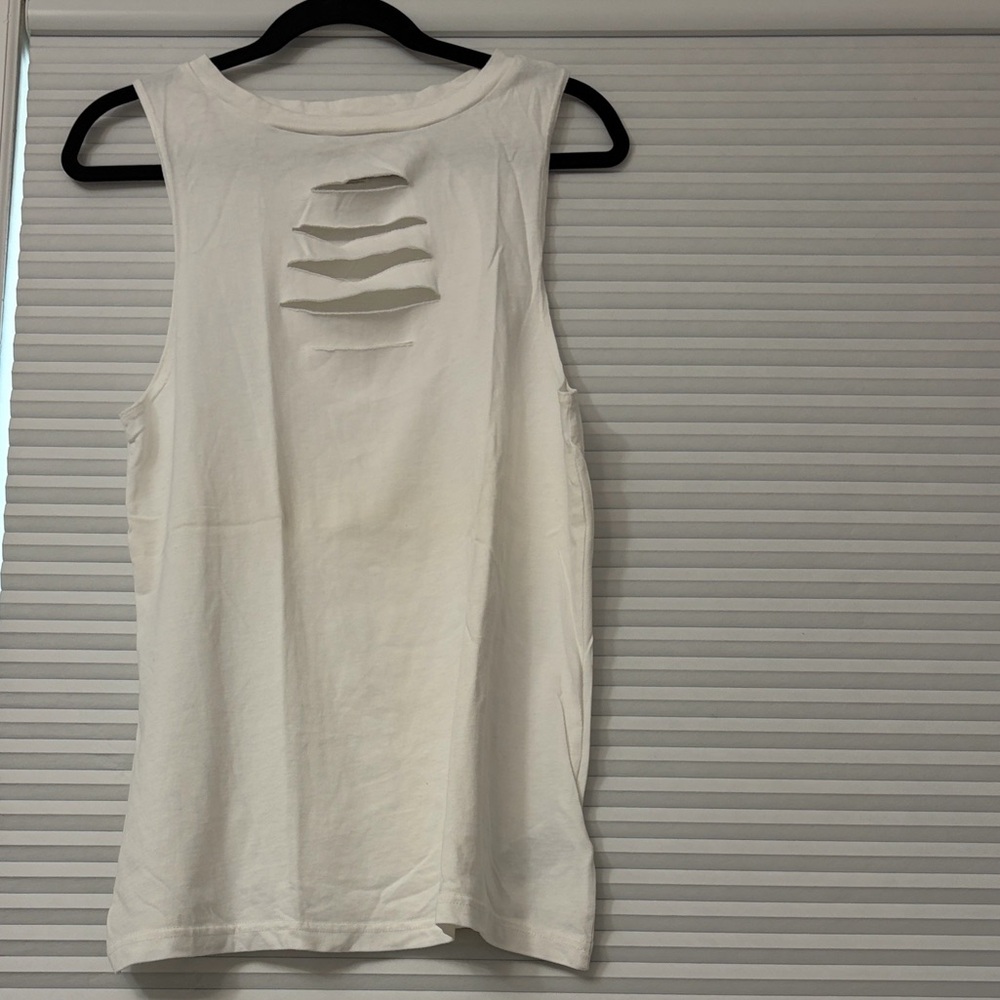 Reebok White Sleeveless Muscle Tee distressed split hem